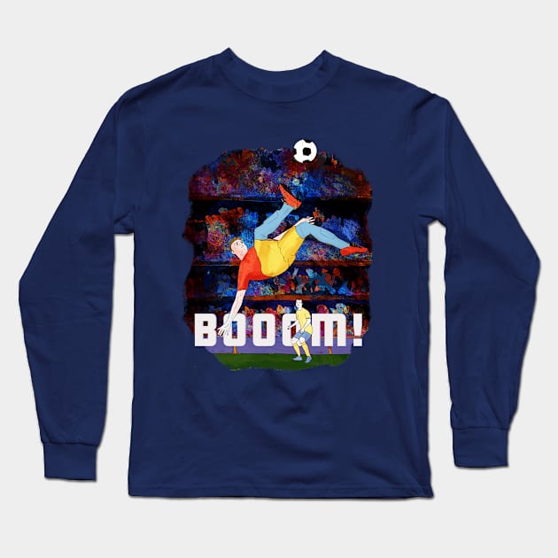 Booom- man kicking soccer ball Long Sleeve T-Shirt by SW10 - Soccer Art